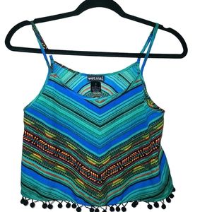 Wet Seal Y2K Tribal Pom Pom Crop Top